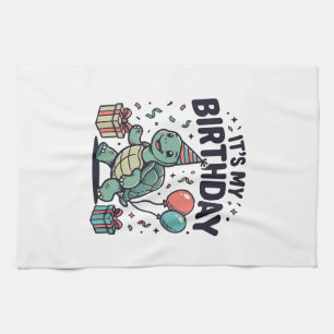 Geburtstags-Schildkröten-Party-Vektordesign_1 Geschirrtuch