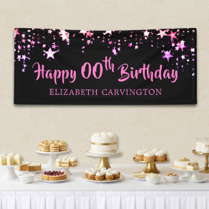 Geburtstags-Schwarz-Pink-Sterne Personalisiert Banner