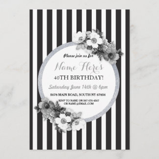 Geburtstags-Schwarz-weißer silberner mit Einladung