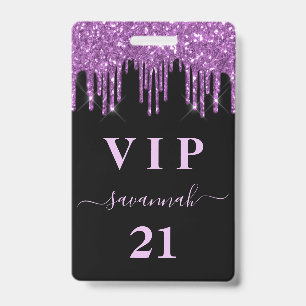 Geburtstags schwarze violette Glitter-Tropfen Mono Ausweis