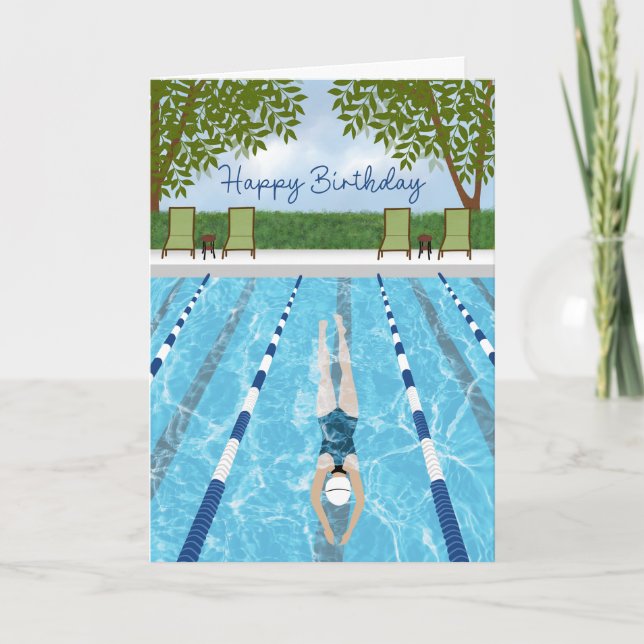 Geburtstags-Schwimmbahnen Spaß Karte (Vorderseite)