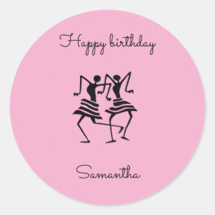 Geburtstags Silhouette Celebration Dancers Pink Runder Aufkleber