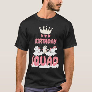 Geburtstags-Squad Rosa Einhorn Wolken Krone Katze T-Shirt