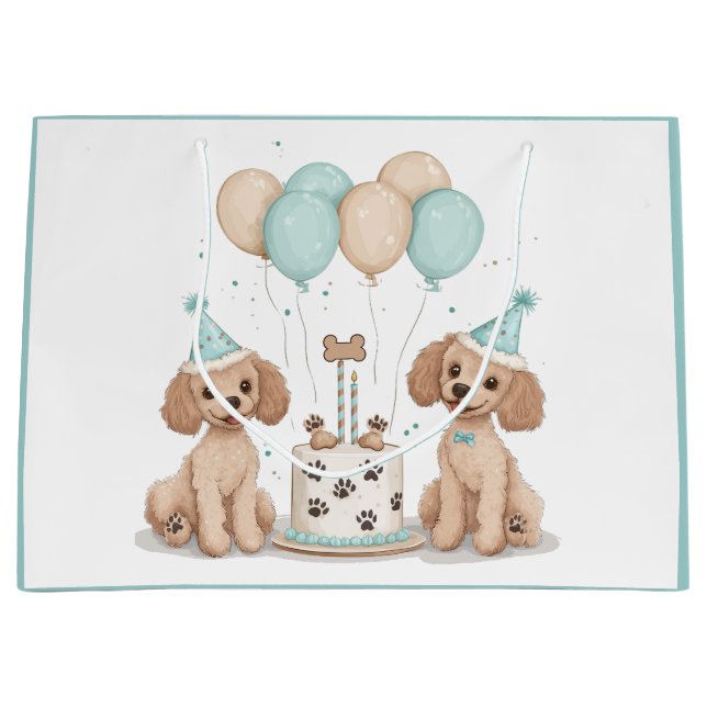 Geburtstags-Standard-Doodle-Hunde Große Geschenktüte (Vorderseite)