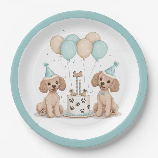 Geburtstags-Standard-Doodle-Hunde Pappteller (Vorderseite)