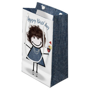Geburtstags-Strichfigur-Mädchen mit Cocktail Kleine Geschenktüte