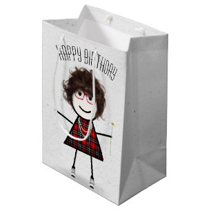 Geburtstags-Strichfigur-Mädchen mit Daisy Mittlere Geschenktüte
