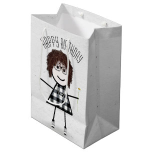 Geburtstags-Strichfigur-Mädchen mit Daisy Mittlere Geschenktüte