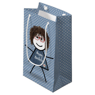 Geburtstags-Strichfigur-Mädchen mit Haar auf Punkt Kleine Geschenktüte