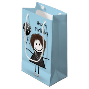 Geburtstags-Strichfigur-Mädchen mit Polka Dot Ball Kleine Geschenktüte