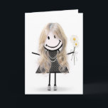 Geburtstags-Strichmännchen Girl for Friend Karte<br><div class="desc">Niedliches Strichmännchen mit Haar,  Sneakers,  Polka Dot Kleid,  Perlenhalskette und stumpfes Bouquet auf Weiß.</div>
