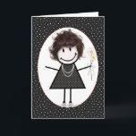 Geburtstags-Strichmännchen Girl for Friend Karte<br><div class="desc">Niedliches Strichmännchen mit Haar,  Sneakers,  Polka Dot Kleid,  Perlenhalskette und stumpfes Bouquet auf schwarz-weißem Polka Dot Hintergrund.</div>