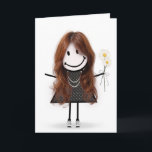 Geburtstags-Strichmännchen Girl for Friend Karte<br><div class="desc">Niedliches Strichmännchen mit Haar,  Sneakers,  Polka Dot Kleid,  Perlenhalskette und stumpfes Bouquet auf Weiß.</div>