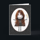 Geburtstags-Strichmännchen Girl for Friend Karte<br><div class="desc">Niedliches Strichmännchen mit Haar,  Sneakers,  Polka Dot Kleid,  Perlenhalskette und stumpfes Bouquet auf schwarz-weißem Polka Dot Hintergrund.</div>