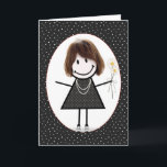 Geburtstags-Strichmännchen Girl for Friend Karte<br><div class="desc">Niedliches Strichmännchen mit Haar,  Sneakers,  Polka Dot Kleid,  Perlenhalskette und stumpfes Bouquet auf schwarz-weißem Polka Dot Hintergrund.</div>