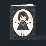 Geburtstags-Strichmännchen Girl for Friend Karte<br><div class="desc">Niedliches Strichmännchen mit Haar,  Sneakers,  Polka Dot Kleid,  Perlenhalskette und stumpfes Bouquet auf schwarz-weißem Polka Dot Hintergrund.</div>