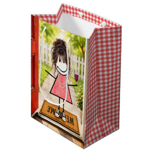 Geburtstags-Strichmännchen-Mädchen mit Rotwein Mittlere Geschenktüte