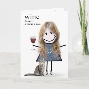 Geburtstags-Strichmännchen-Mädchen mit Wein und Ka Karte