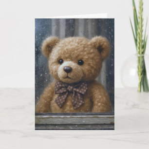 Geburtstags-Teddybär im regnerischen Fenster Karte