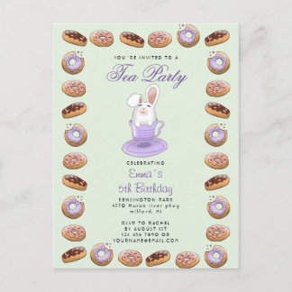 Geburtstags-Tee-Party einladen Bunny und Donuts Postkarte