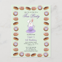 Geburtstags-Tee-Party einladen Bunny und Donuts Postkarte