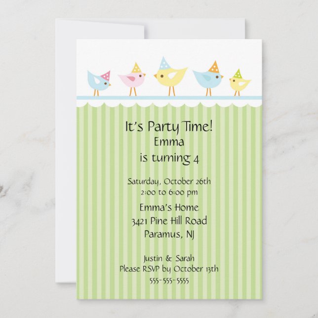 Geburtstags-Vogel-Kindergeburtstag-Einladung Einladung (Vorderseite)