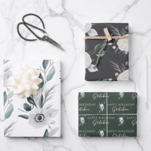 Geburtstags-Wasserfarben-Blumenverpackungspapiere Geschenkpapier Set