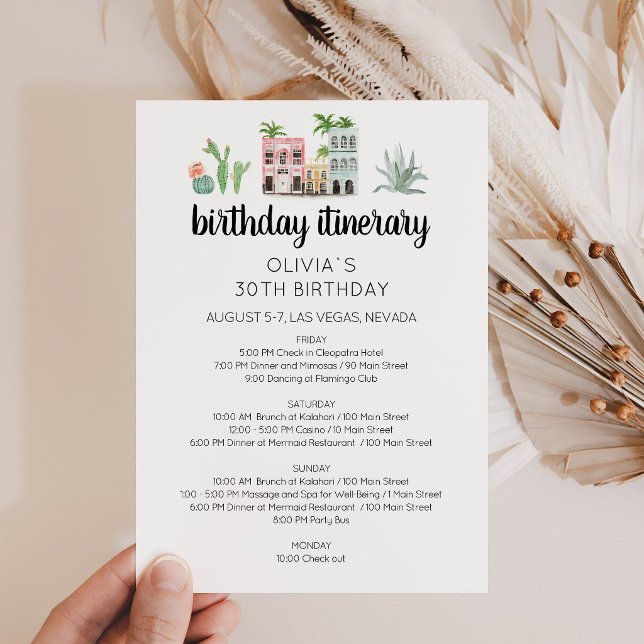 Geburtstags-Wochenende-Reiseplan Karte (Fiesta Birthday Weekend Itinerary Card)