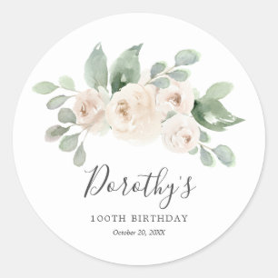 Geburtstagsaufkleber Custom 100th White Rose Flora Runder Aufkleber