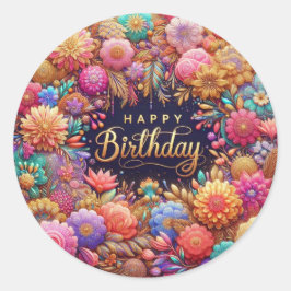 Geburtstagsaufkleber: farbenfroh blumenreich runder aufkleber