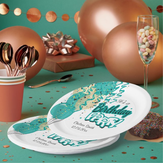Geburtstagsballons - Aquamarin Pappteller (Multi)