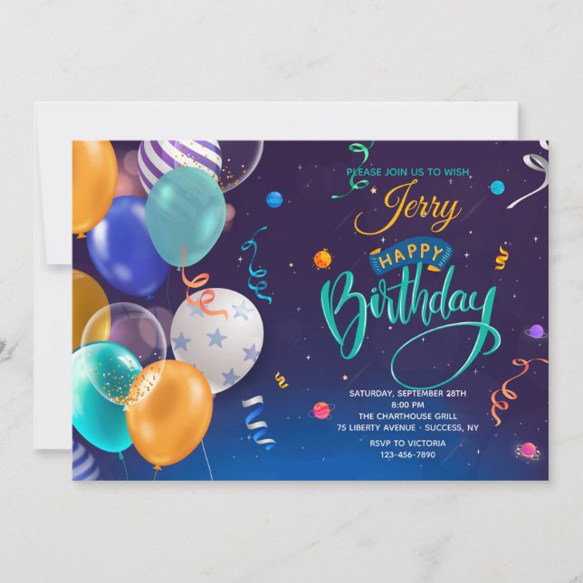 Geburtstagsballons Einladung (Vorderseite)