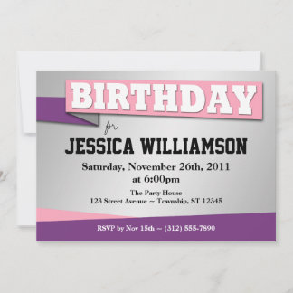 Geburtstagsbanner Rosa und Lila Party Einladungen