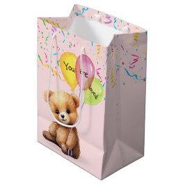Geburtstagsbär mit Balloons und Confetti Mittlere Geschenktüte