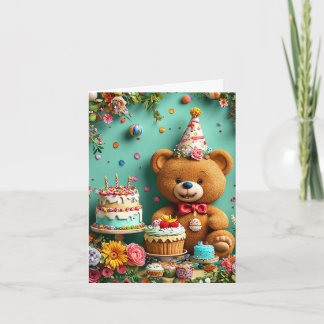 Geburtstagsbär mit Kuchen und Ballons Einladung
