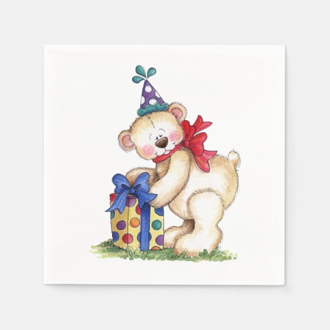 Geburtstagsbärengeschenk Serviette (Vorderseite)
