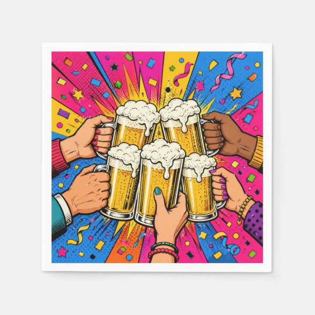 Geburtstagsbier Prost Pop Art Serviette (Vorderseite)