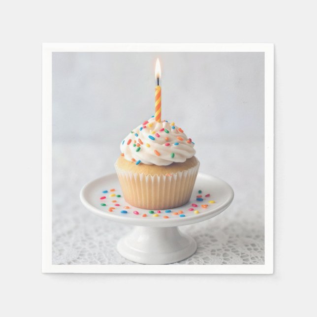 Geburtstagscupcake mit einer Kerze Serviette (Vorderseite)