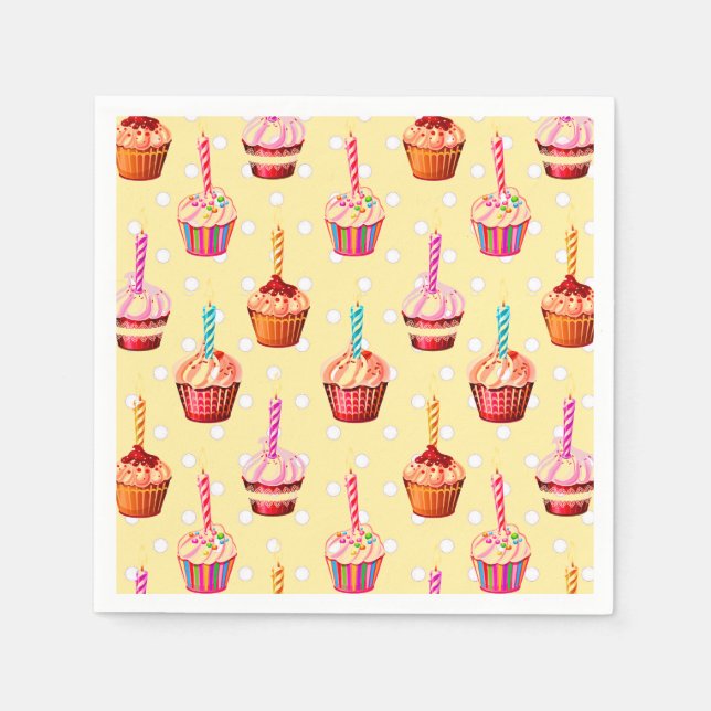Geburtstagscupcakes und Punkte Serviette (Vorderseite)