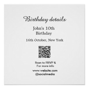 Geburtstagsdetails 10. Geburtstagsscanner QR-Websi Poster