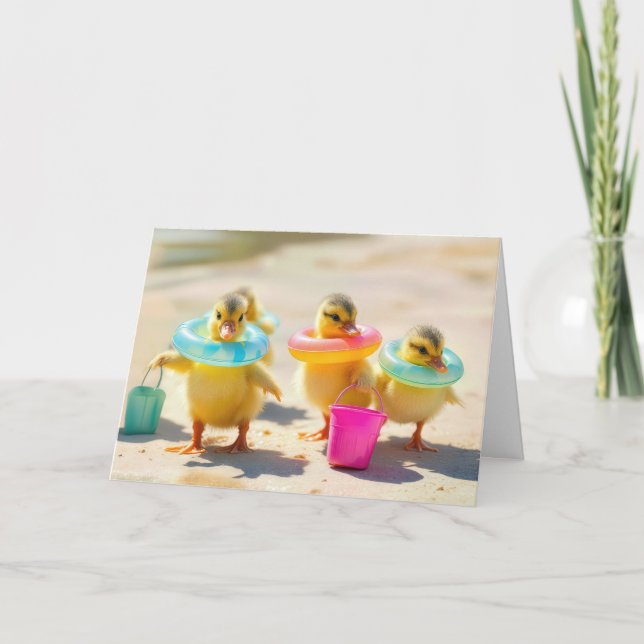 Geburtstagsduckling mit Strandspielzeug Karte (Vorderseite)