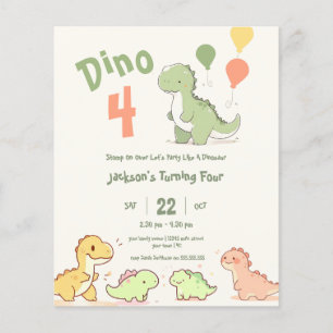 Geburtstagseinladung Budget Dino Four 4. Geburtsta