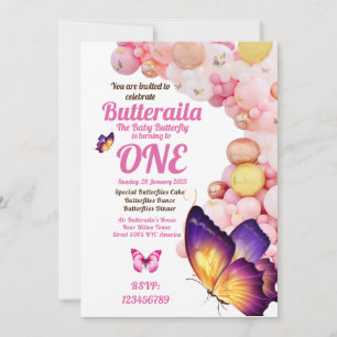 Geburtstagseinladung Flyer Butterfly Baby Pink Einladung