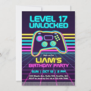 Geburtstagseinladung für jugendliche Retro-Neon-Sp Einladung