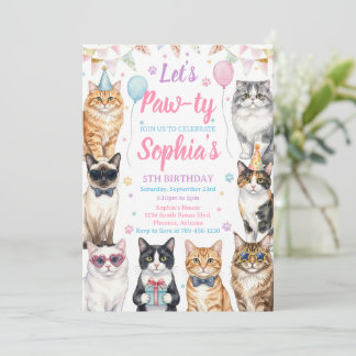 Geburtstagseinladung für Katzen Kitten-Party Pawty Einladung