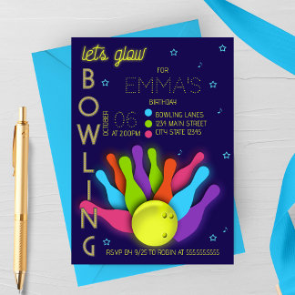 Geburtstagseinladung Glow Neon Bowling Einladung
