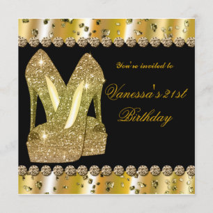 Geburtstagseinladung Gold Glitter High Heels Einladung