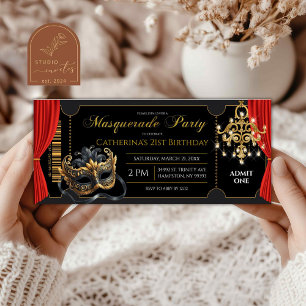 Geburtstagseinladung Maskenballparty-Ticket