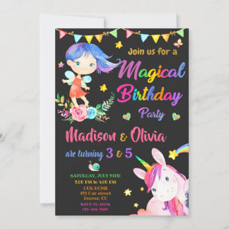 Geburtstagseinladung von Fairy and Unicorn an zwei Einladung