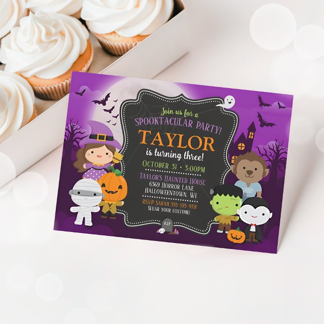 Geburtstagseinladung von Kindern, Kostüm Einladung (Kids Halloween Birthday Invitation)